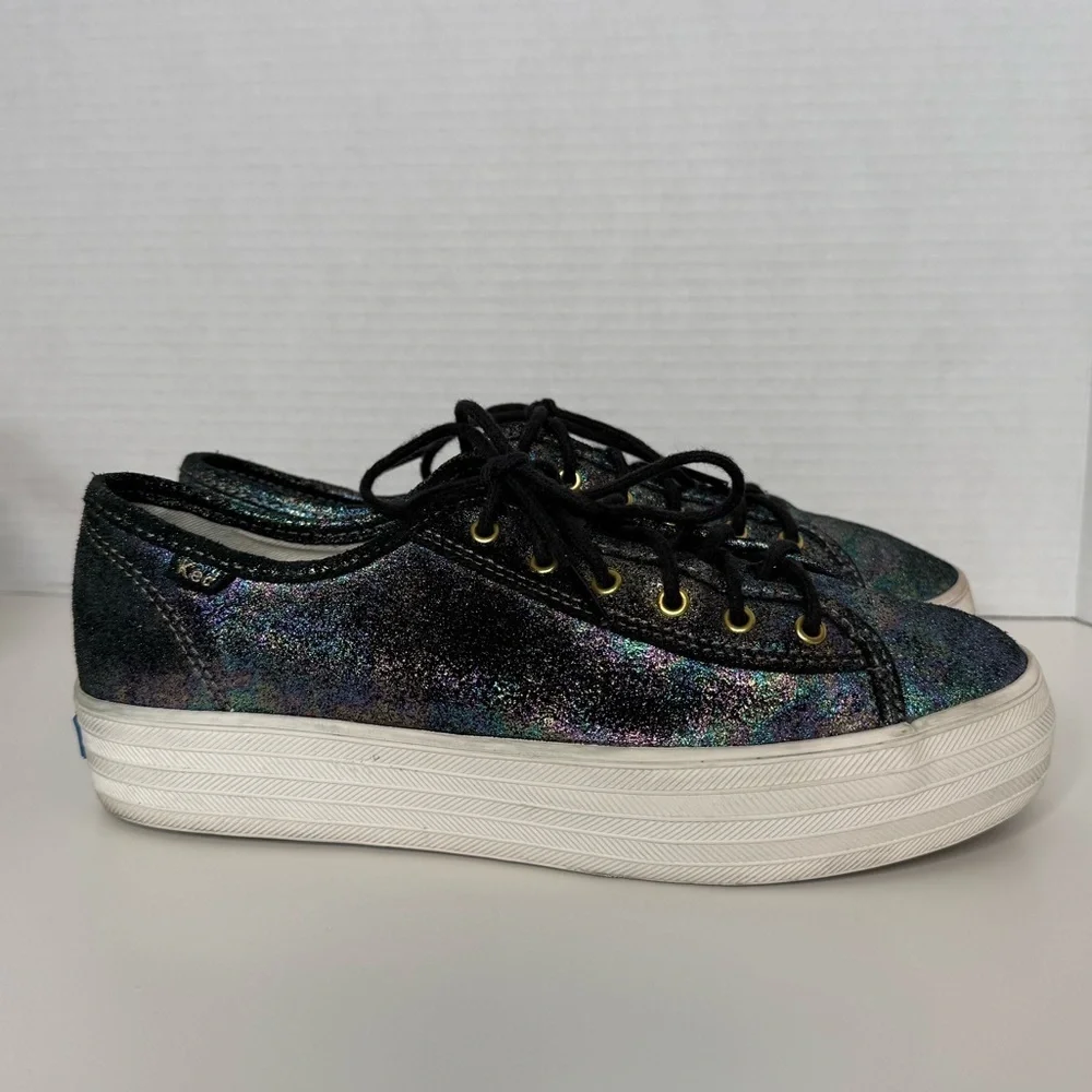 Keds Triple Kick Platform Sneakers Iridescent Black Size 7 Whimsy Metallic Boho